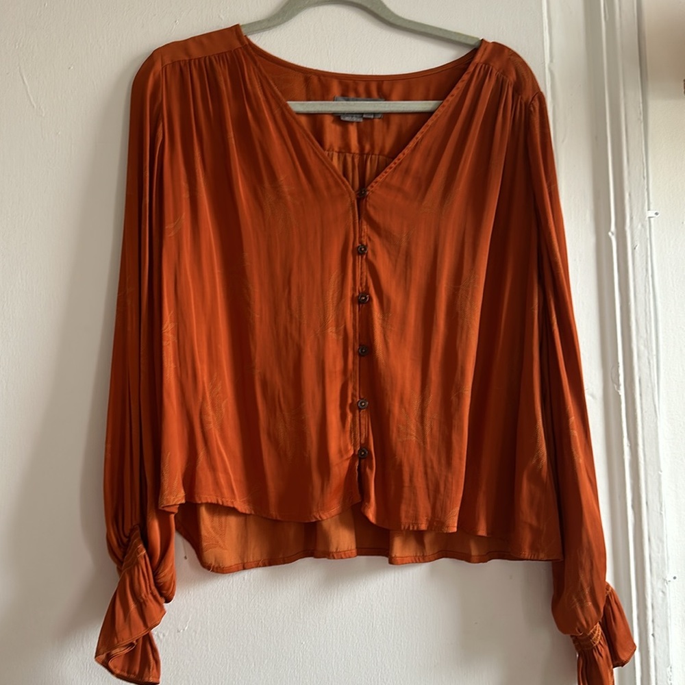 Burnt orange silky blouse by anthropologie